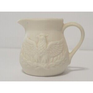 Cream Ceramic Pitcher with Embossed Eagle Detail